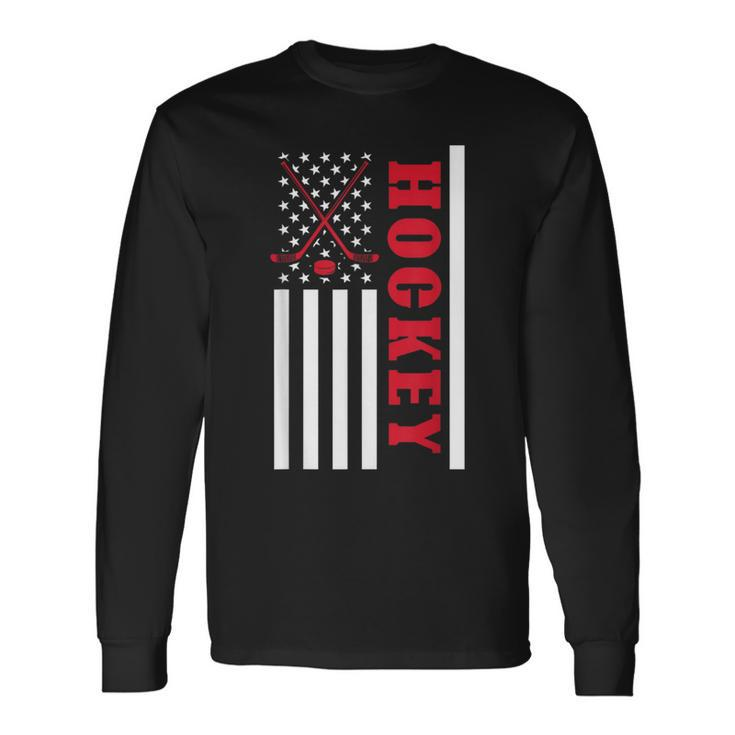 Usa Flag Patriotic American Pride Hockey Player Hockey Long Sleeve T-Shirt Gifts ideas