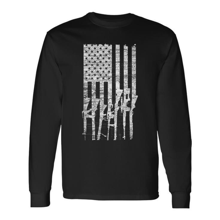 Usa Guns Weapons Flag Rifles Stripes Military White Long Sleeve T-Shirt