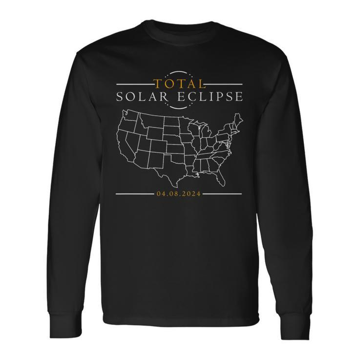 Usa Map Total Solar Eclipse 2024 Long Sleeve T-Shirt