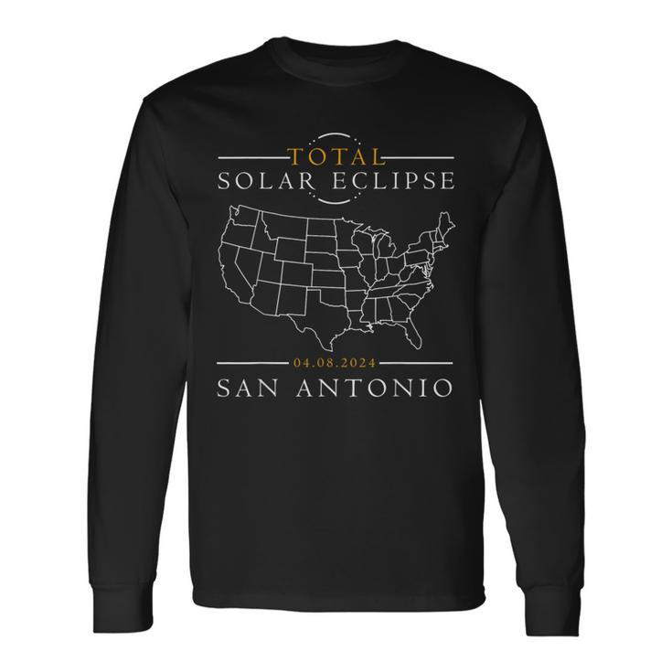 Usa Map Total Solar Eclipse 2024 San Antonio Long Sleeve T-Shirt