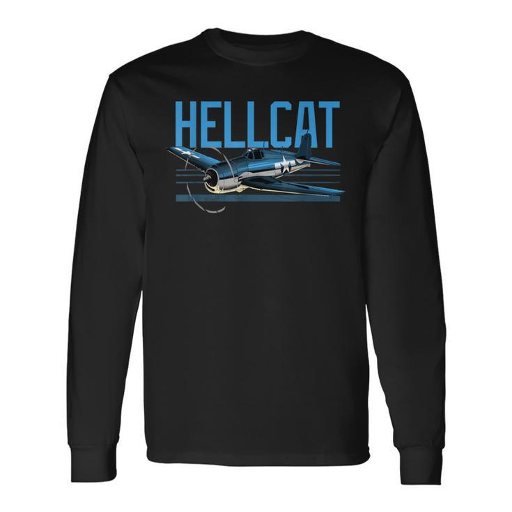 Usa Military Warbird Airplane Hellcat Wwii Vintage Fighter Long Sleeve T-Shirt