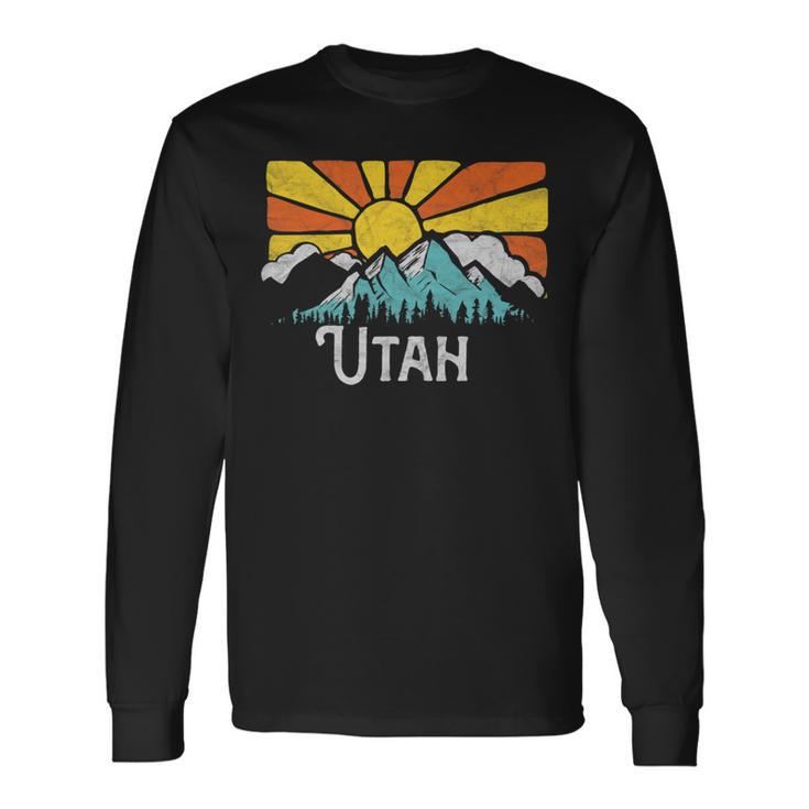 Utah Retro Mountains & Sun Eighties Style Vintage Long Sleeve T-Shirt