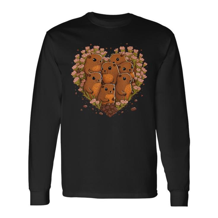 Valentine's Day Groundhog Heart Long Sleeve T-Shirt