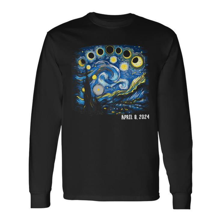 Van Gogh Starry Night Total Solar Eclipse 2024 Long Sleeve T-Shirt