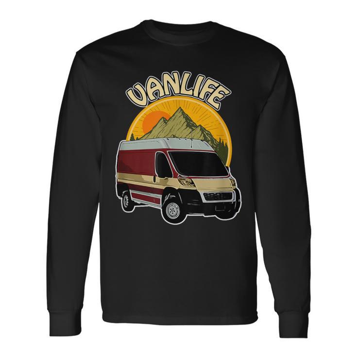 Vanlife Abenteuer Camping Langarmshirts, Bergsonnenuntergang Design Geschenkideen