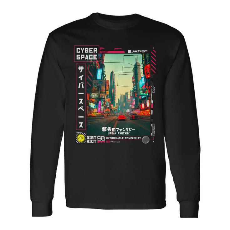 KuraCore Japan Streetwear Langarmshirt – Cyberpunk Y2K Techwear Mit Manga & Anime Print – Unisex