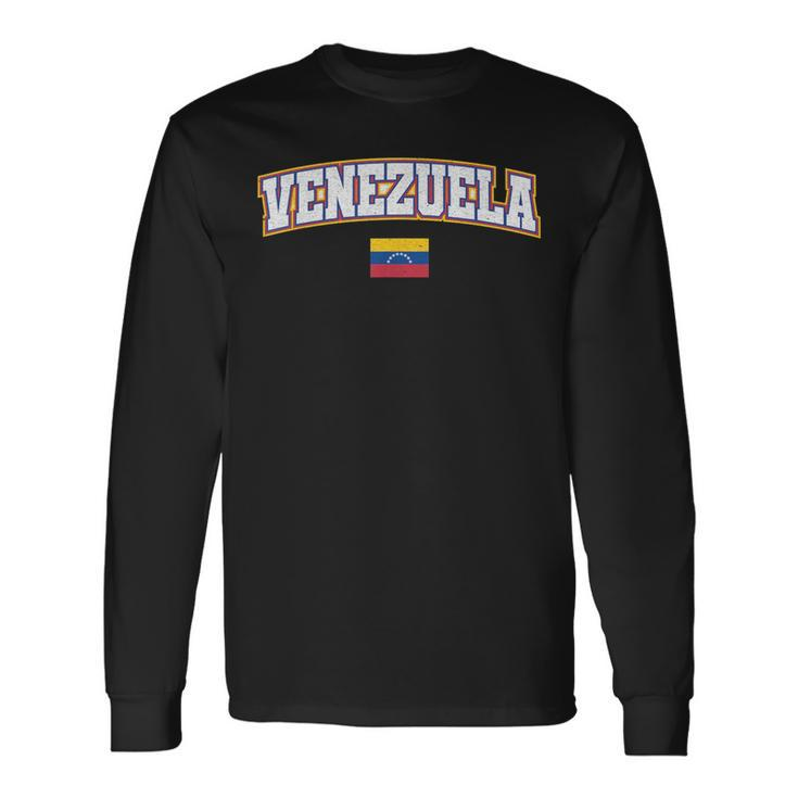 Venezuela Varsity World Flag Weathered Long Sleeve T-Shirt