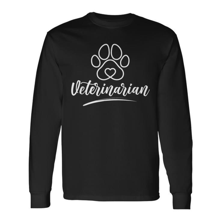 Veterinär Langarmshirts mit Pfotenabdruck in Schwarz, Herzdesign für Tierärzte Geschenkideen