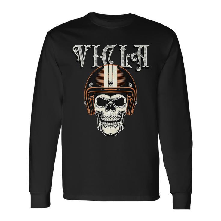 Vicla Gangster Biker Skull Motorcycle Rider Long Sleeve T-Shirt