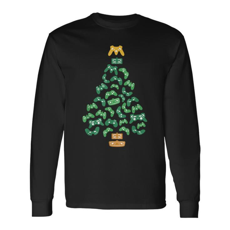 Video-Game Controller Christmas Tree Pajama Cool Xmas Gaming Long Sleeve T-Shirt