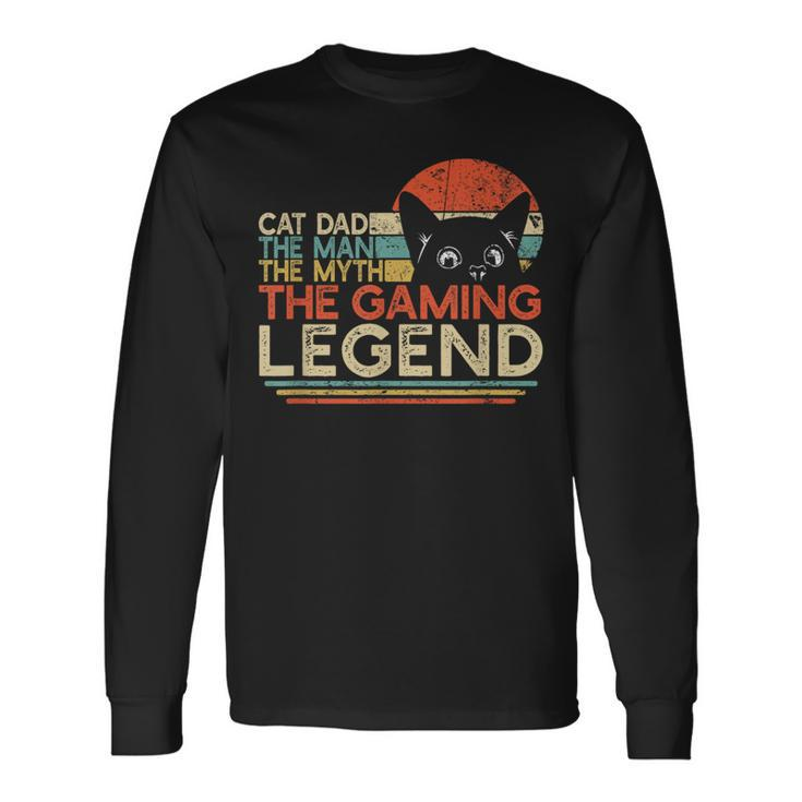 Video Game Player Cat Dad Man Myth Gaming Legend Gamer Long Sleeve T-Shirt
