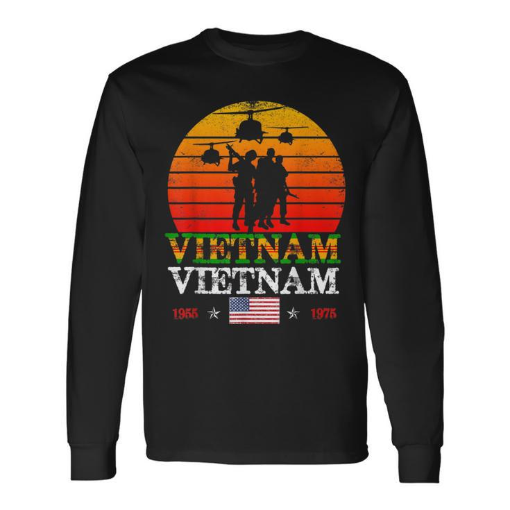 Vietnam Veteran Helicopter Bell Uh1 Huey Vintage Long Sleeve T-Shirt