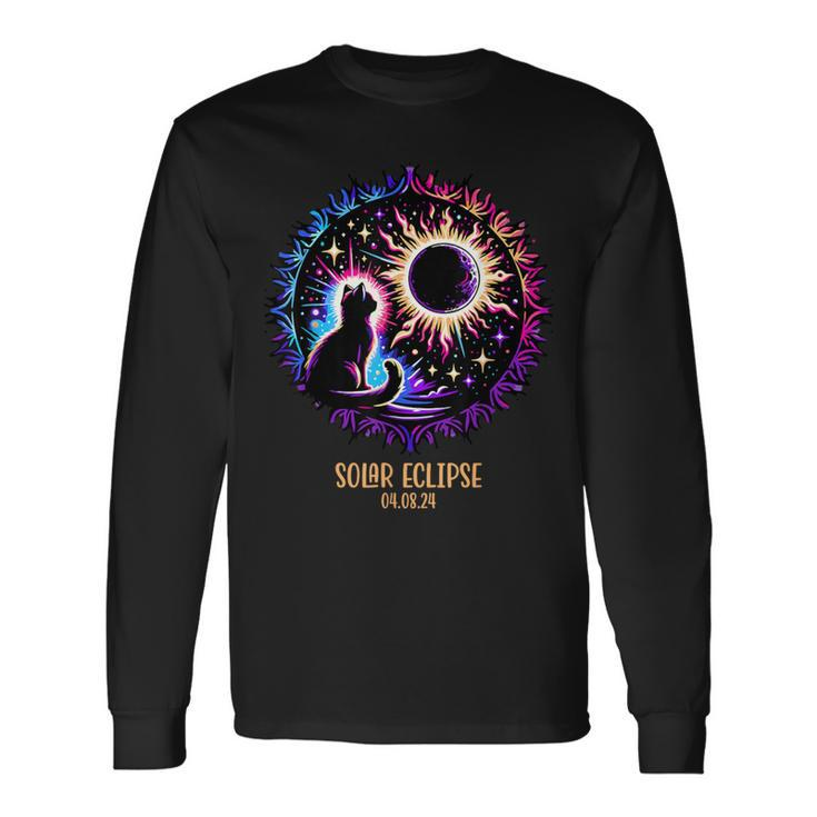 View Totality April 8 2024 Astronomy Cat Lover Solar Eclipse Long Sleeve T-Shirt
