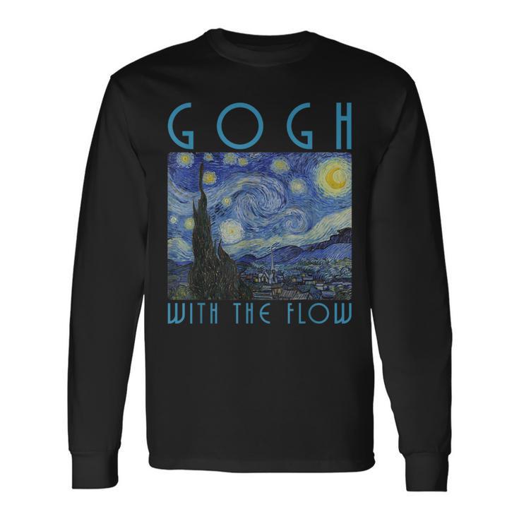 Vincent Van Gogh With The Flow Artist Humor Pun Long Sleeve T-Shirt