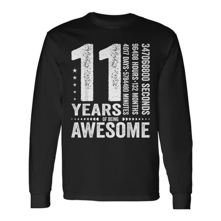Vintage 11Th Birthday 132 Months 11 Years Old Being Awesome Long Sleeve T-Shirt