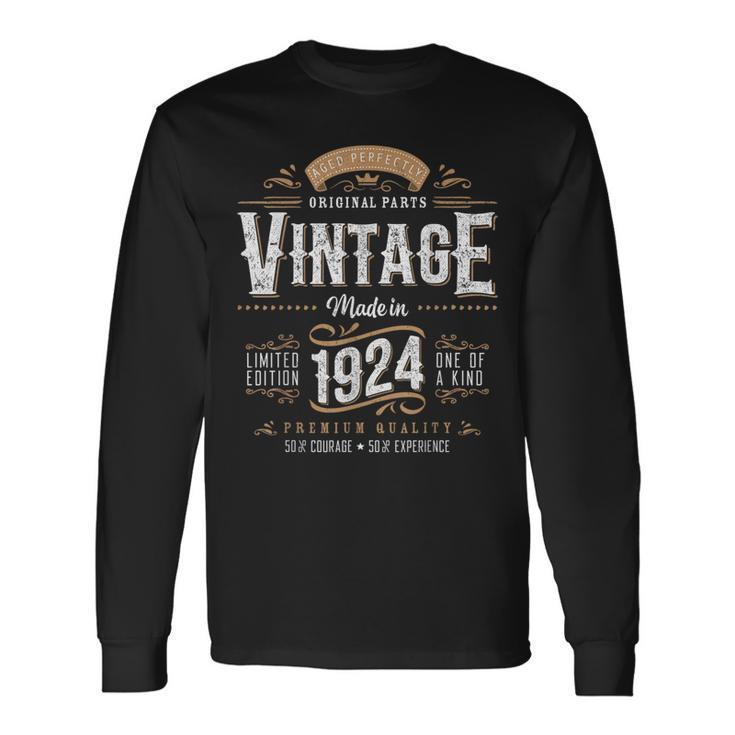 Vintage 1924 100Th Birthday Decoration 100 Year Old Men Long Sleeve T-Shirt Gifts ideas
