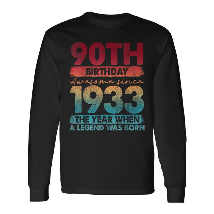 Vintage 1933 90 Year Old Limited Edition 90Th Birthday Long Sleeve T-Shirt