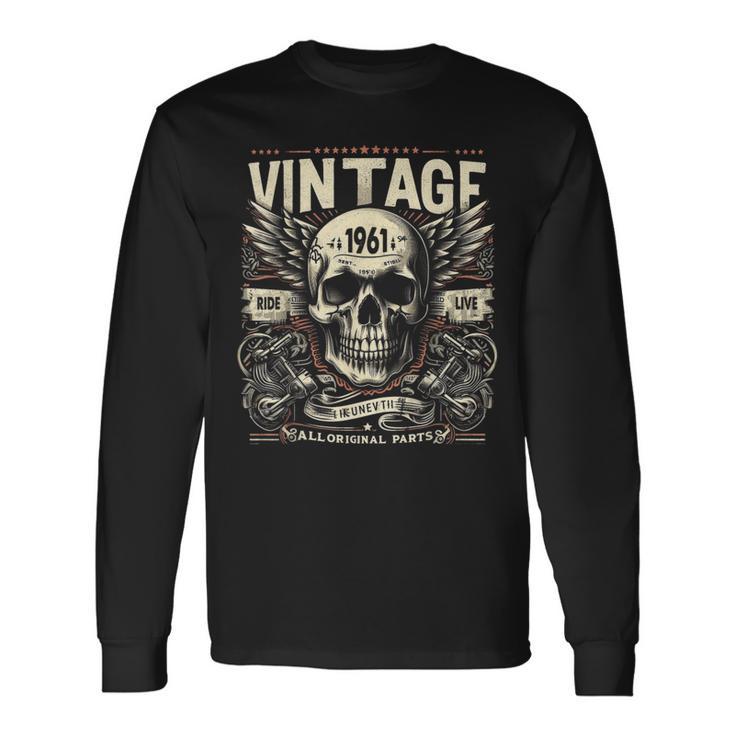 Vintage 1961 Geboren 1961 Geburtstag Totenkopf Biker Motorrad Langarmshirts Geschenkideen