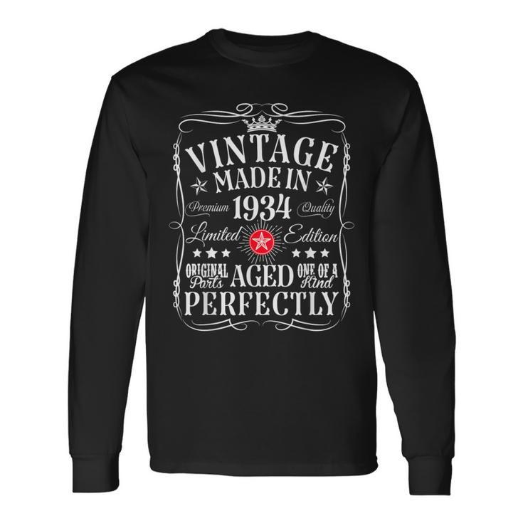 Vintage 90Th Birthday Decorations Vintage 1934 90 Birthday Long Sleeve T-Shirt Gifts ideas
