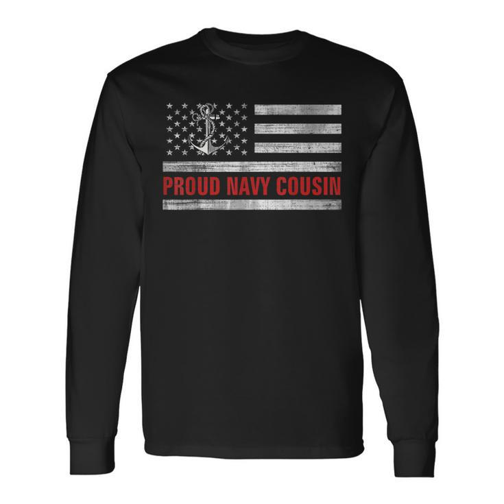 Vintage American Flag Proud Navy Cousin Veteran Day Long Sleeve T-Shirt