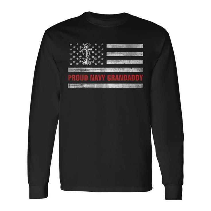 Vintage American Flag Proud Navy Grandaddy Veteran Day Long Sleeve T-Shirt