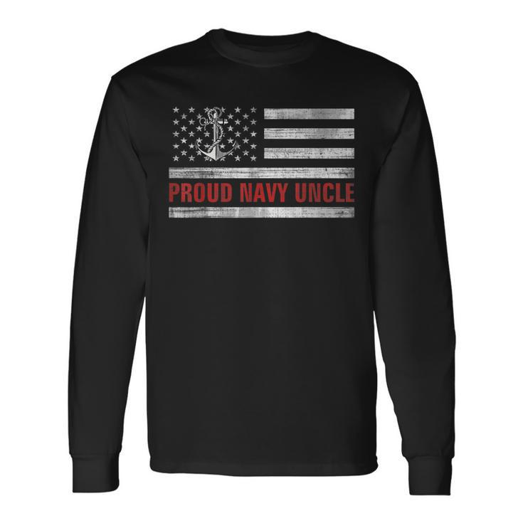 Vintage American Flag Proud Navy Uncle Veteran Day Long Sleeve T-Shirt