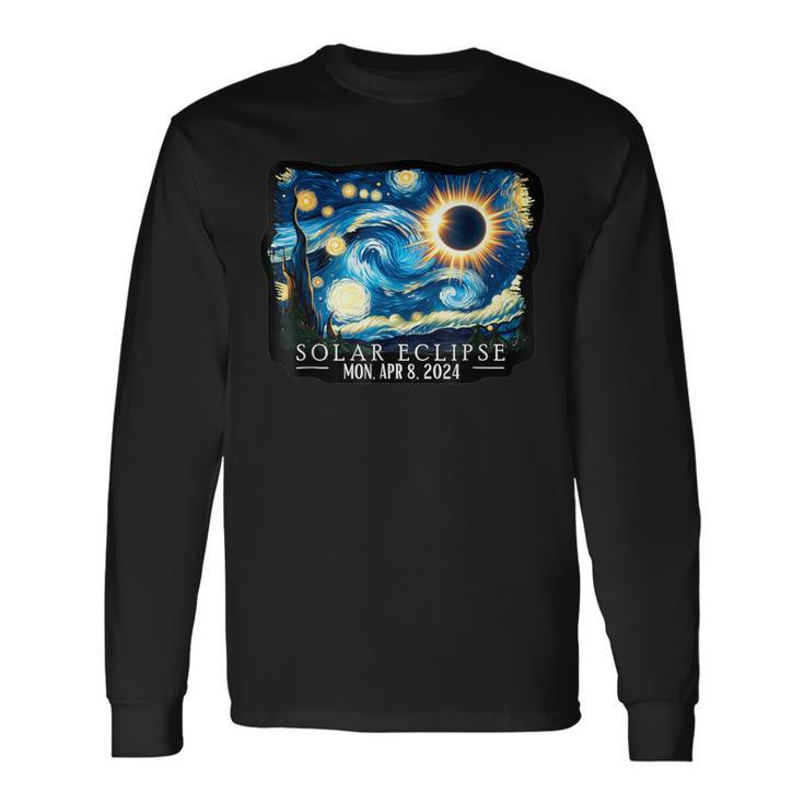 Vintage American Totality Starry Night Eclipse Solar 2024 Long Sleeve T-Shirt Gifts ideas