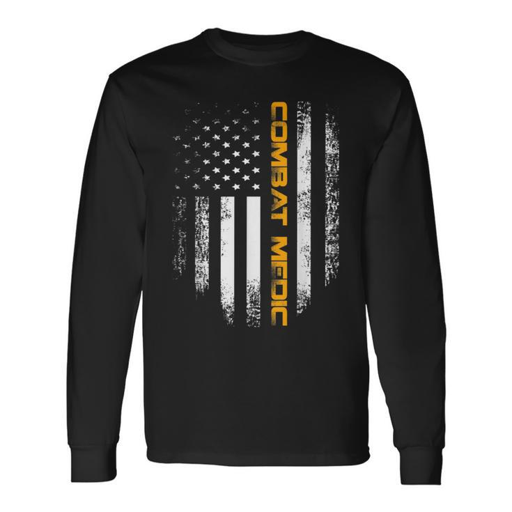 Vintage American Usa Flag Combat Medic Veteran Long Sleeve T-Shirt