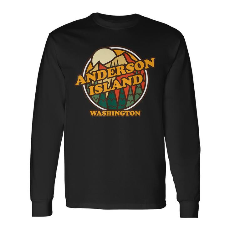 Vintage Anderson Island Washington Mountain Hiking Print Long Sleeve T-Shirt
