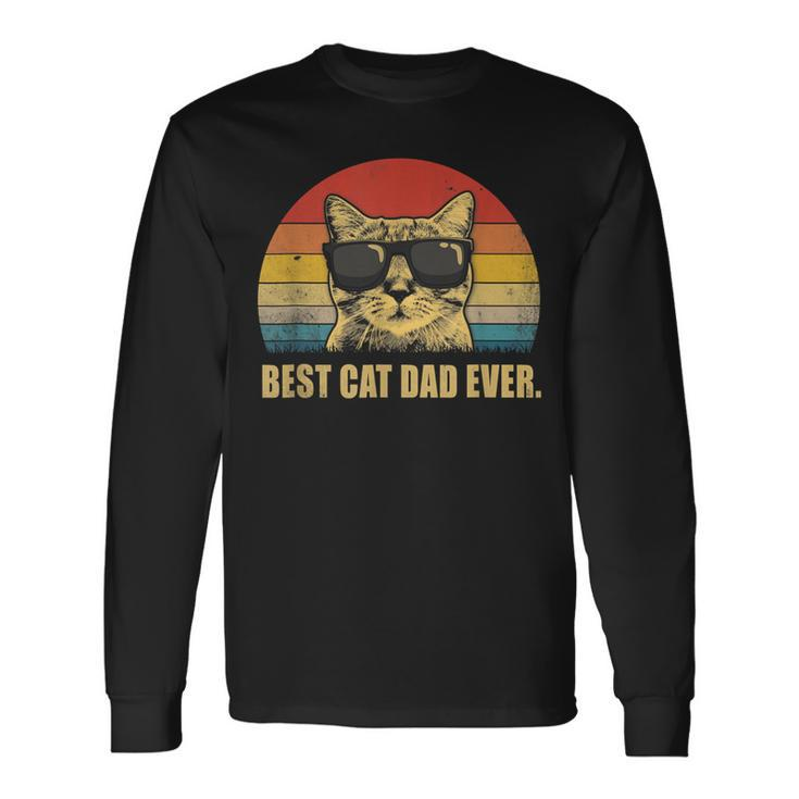 Vintage Best Cat Dad Ever Bump Fist Father's Day Cat Daddy Long Sleeve T-Shirt