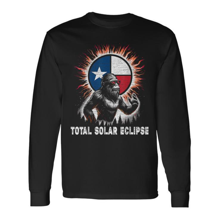 Vintage Bigfoot Total Solar Eclipse Texas Flag Long Sleeve T-Shirt