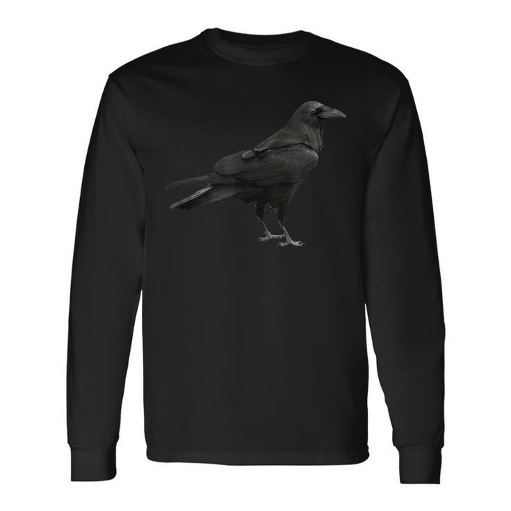 Vintage Black Crow Raven Silhouette Bird Long Sleeve T-Shirt