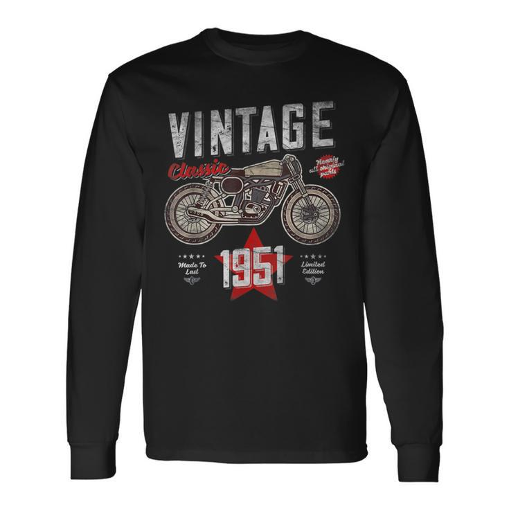 Vintage Born 1951 70Th Birthday Classic Retro Motorbike Long Sleeve T-Shirt