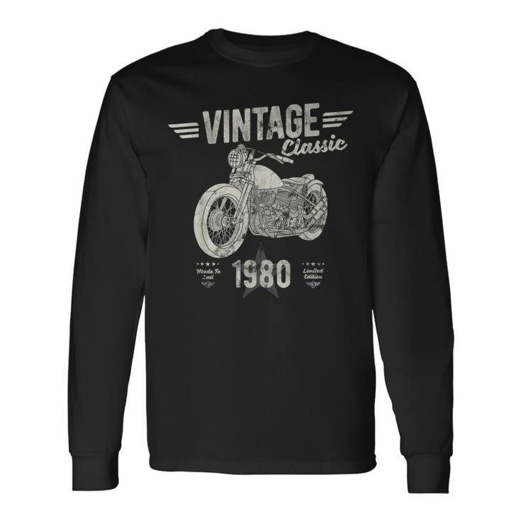 Vintage Born 1980 Birthday Classic Retro Motorbike Long Sleeve T-Shirt