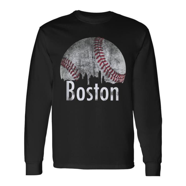 Vintage Boston Baseball Downtown Skyline Classic City Long Sleeve T-Shirt