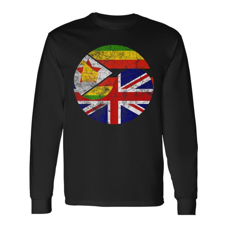 Vintage British & Zimbo Flags Uk And Zimbabwe Long Sleeve T-Shirt