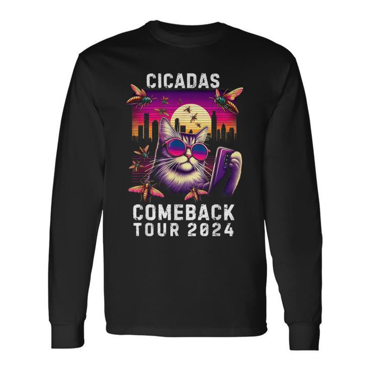 Vintage Cat Selfie With Cicada Comeback Summer Tour 2024 Long Sleeve T-Shirt