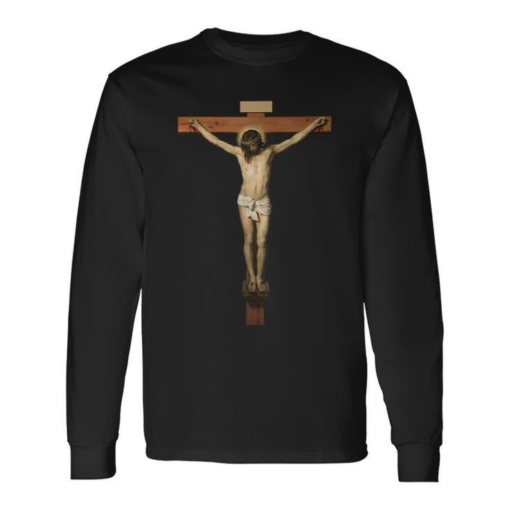 Vintage Christ On The Cross Transparent Jesus Death Savior Long Sleeve T-Shirt