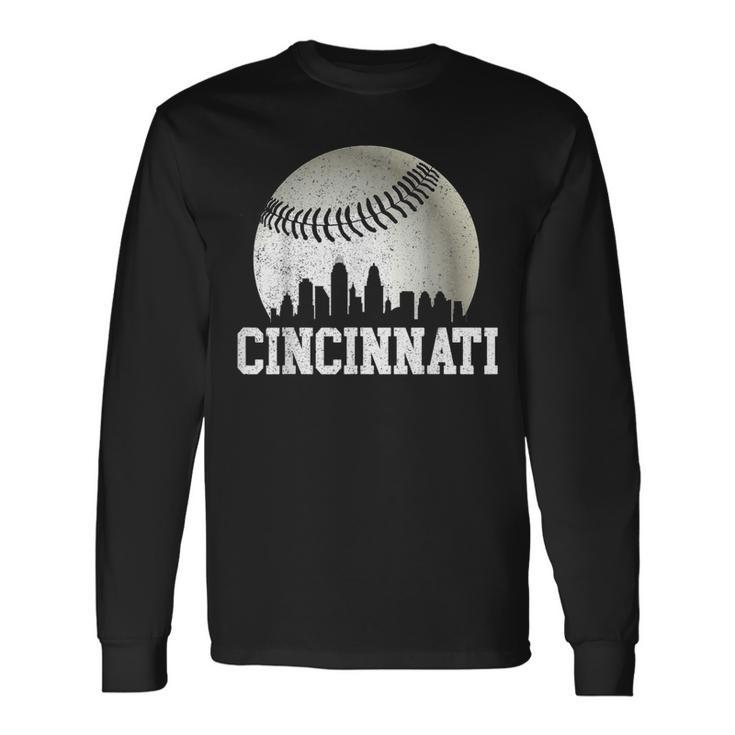 Vintage Cincinnati Skyline City Baseball Met At Gameday Long Sleeve T-Shirt