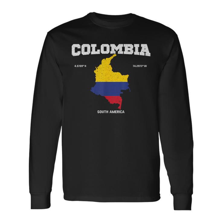 Vintage Colombian Flag Colombia Coordinates Long Sleeve T-Shirt