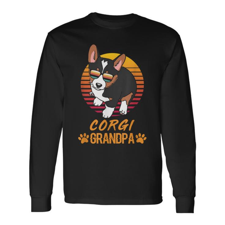 Vintage Cool Tricolor Corgi Dog Grandpa Paw Dad Fathers Day Long Sleeve T-Shirt