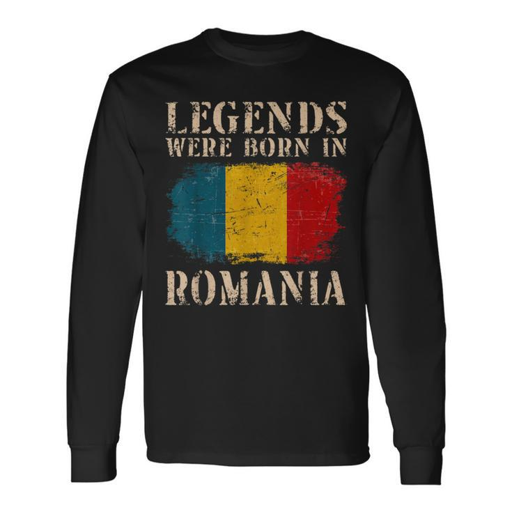 Vintage Romanian Flag Legends Were Born In Romania Long Sleeve T-Shirt