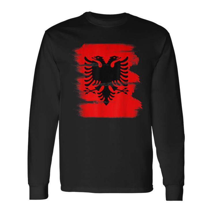 Vintage Distressed Albania Country Albanian Flag Long Sleeve T-Shirt