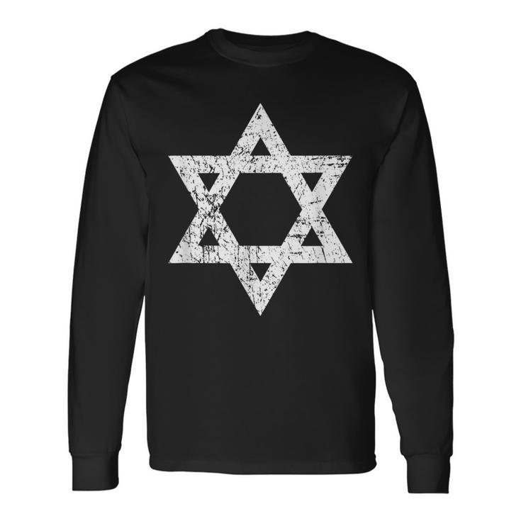 Vintage Distressed Style Star Of David Jewish Long Sleeve T-Shirt