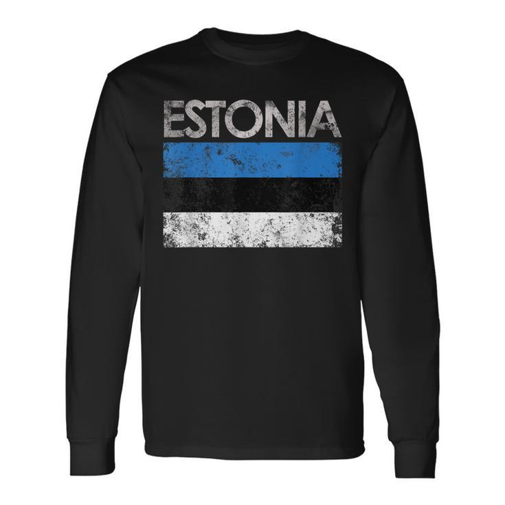 Vintage Estonia Estonian Flag Pride Long Sleeve T-Shirt