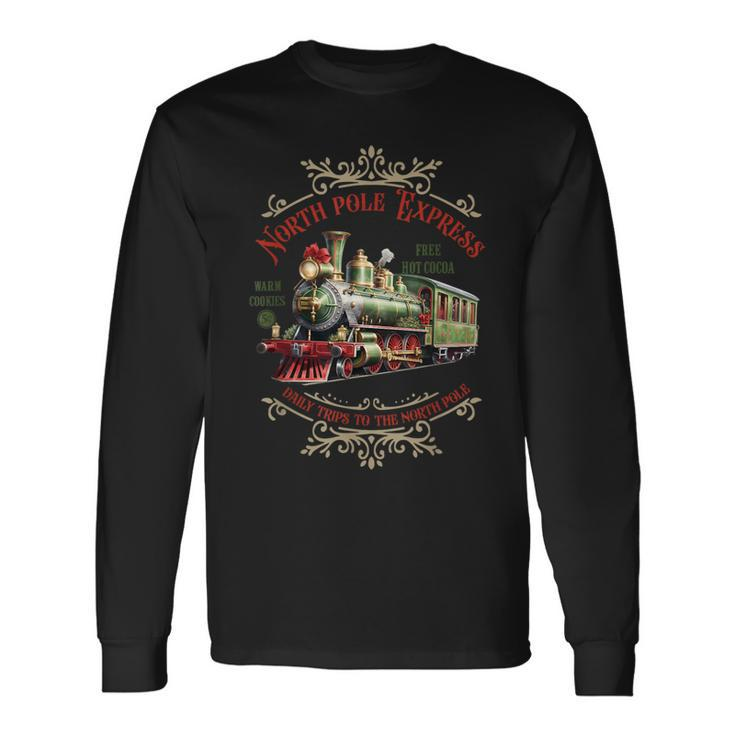 Vintage Family Holiday North Pole Polar Express All Abroad Long Sleeve T-Shirt Gifts ideas