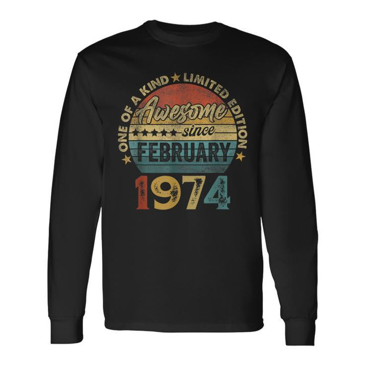 Vintage February 1974 50 Years Old 50Th Birthday Women Long Sleeve T-Shirt