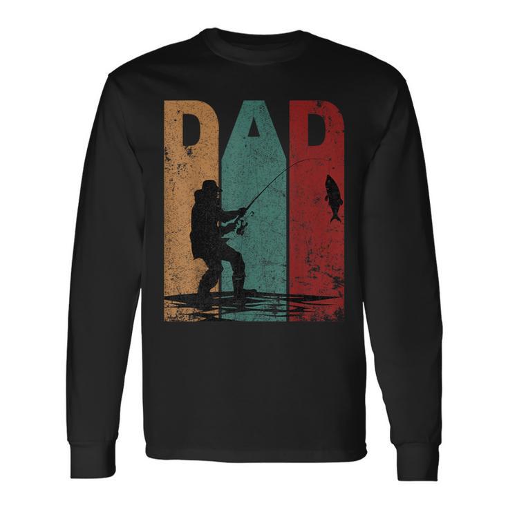 Vintage Fishing Dad Silhouette Father's Day Retro Long Sleeve T-Shirt Gifts ideas