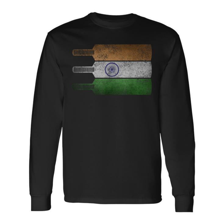 Vintage Indian Cricket Lover Print Swaraj Tiranga India Flag Long Sleeve T-Shirt