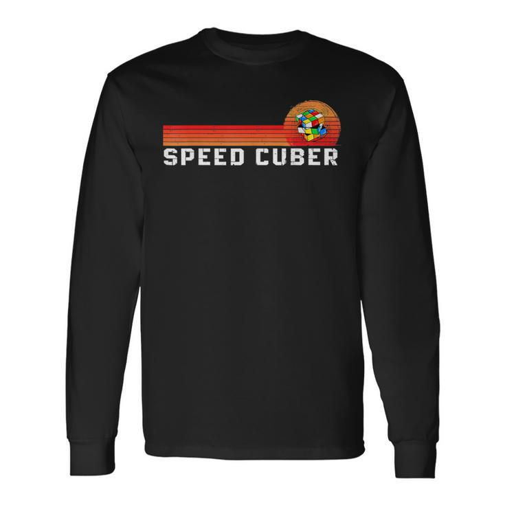 Vintage Math Cuber Heartbeat Speed Cubing Puzzle Lover Cube Long Sleeve T-Shirt